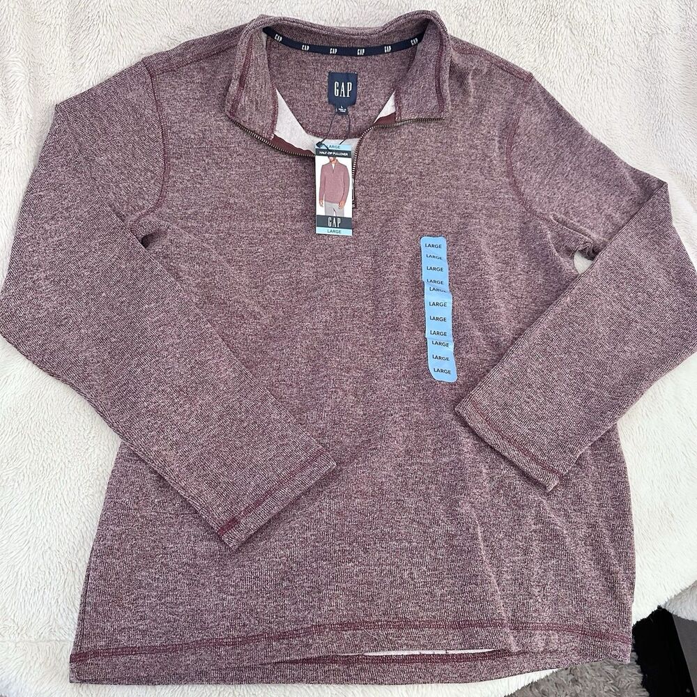 NWT Gap Quarter Zip Mens Large Pullover Burgundy Purple Long Sleeve Sweater